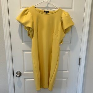 Nina Leonard Yellow Midi Dress with Ruffle Sleeves